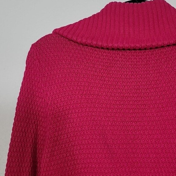 Talbots Chunky Knit Button Up Cardigan Size M Pink Johnny Collar Wool Blend - Picture 7 of 12